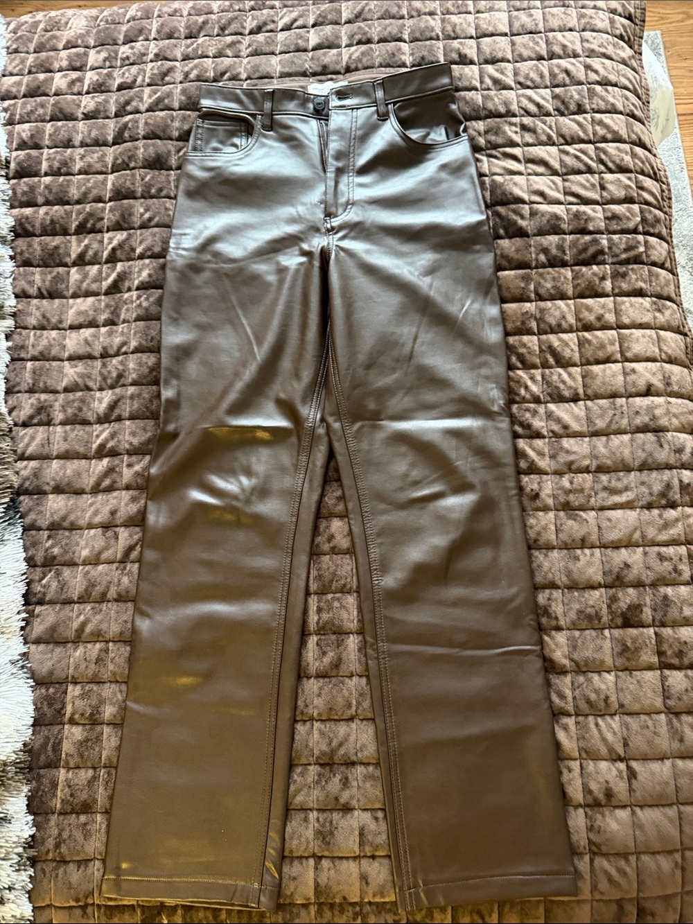Abercrombie & Fitch Brown Faux Leather Straight-Leg Pants